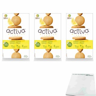 Belkorn activa Biscuits Lemon wenig Zucker 3er Pack (3x120g Packung Zitronenkekse) + usy Block