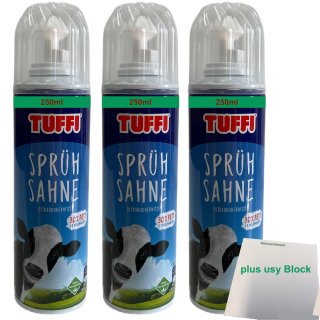 TUFFI Sprühsahne gesüßt 30% Fett im Milchanteil 3er Pack (3x250ml) + usy Block