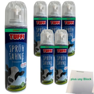 TUFFI Sprühsahne gesüßt 30% Fett im Milchanteil 6er Pack (6x250ml) + usy Block