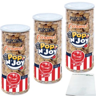 Popcorn Caramel Pop N Joy 3er Pack (3x170g Dose) + usy Block