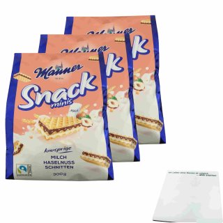 Manner Snack Minis Milch Haselnuss Schnitten 3er Pack (3x300g Packung) + usy Block