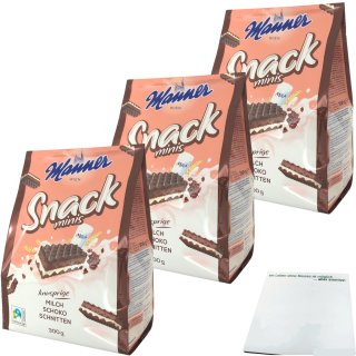 Manner Snack Minis Milch Schoko Schnitten 3er Pack (3x300g Packung) + usy Block