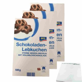 aro Schokoladen-Lebkuchen mit Vollmilchschokolade 3er Pack (3x500g Packung) + usy Block