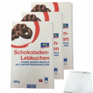 aro Schokoladen-Lebkuchen mit Zartbitterschokolade 3er Pack (3x500g Packung) + usy Block