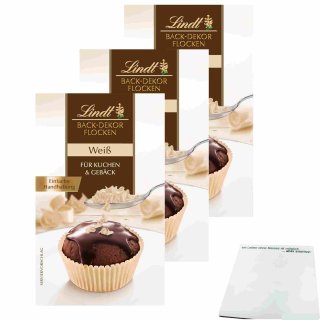 Lindt Back-Dekor Flocken Weiß für Kuchen & Gebäck 3er Pack (3x120g Packung) + usy Block