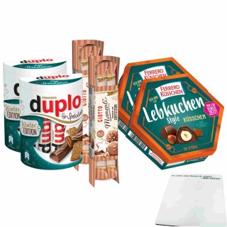 Ferrero Weihnachten 2021 Mix Pack XL (enthält: 2x duplo Spekulatius 10 Riegel, 2x Giotto Momenti Zimtstern und 2x Küsschen Lebkuchen) + usy Block