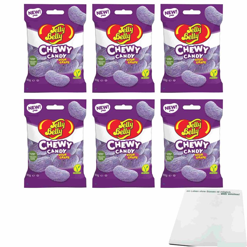 Jelly Belly Chewy Candy Sour Grape 6er Pack (6x60g Beutel) + usy Bloc