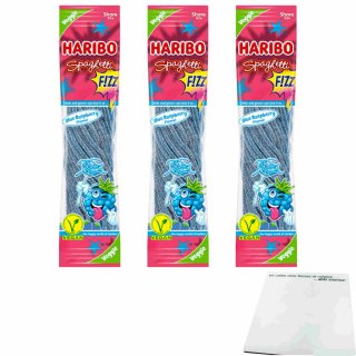 Haribo Spaghetti Fizz Blue Raspberry Flavour Veggie 3er Pack (3x200g Beutel) + usy Block