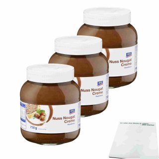 aro Nuss Nougat Creme Haselnuss 3er Pack (3x750g Glas) + usy Block