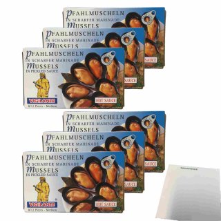 Vigilante Pfahlmuscheln in scharfer Marinade 6er Pack (6x115g Packung) + usy Block