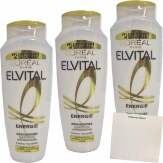 Loreal Paris Elvital Energie Reinigendes Shampoo 3er Pack (3x300ml Flasche) + usy Block