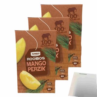 Jumbo Rooibos Mango Perzig (Mango Pfirsich) 20 Teebeutel 3er Pack (3x30g Packung) + usy Block