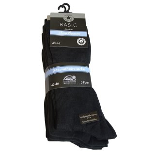 Star Socks Gesundheitssocken ohne Gummi,100% Baumwolle, Schwarz, 5 Paar (Gr. 43-46)