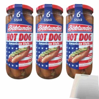 Böklunder Hot Dog Würstchen in Eigenhaut 3er Pack (3x300g Glas, 6 Würstchen) + usy Block