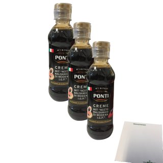 Ponti Creme mit Aceto Balsamico di Modena IGP 3er Pack (3x200ml Flasche) + usy Block