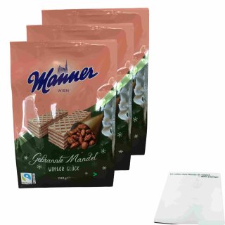 Manner Gebratene Mandel Winter Glück 3er Pack (3x200g Packung) + usy Block