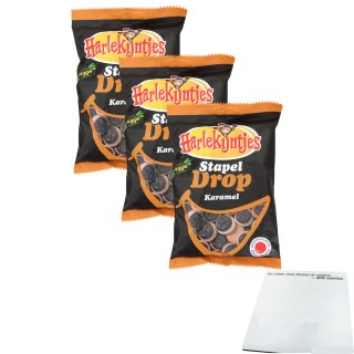 Harlekijntjes Stapel Drop Karamel Veggie 3er Pack (3x300g Beutel) + usy Block