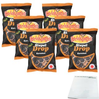 Harlekijntjes Stapel Drop Karamel Veggie 6er Pack (6x300g Beutel) + usy Block