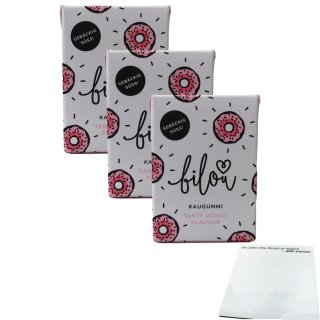 Bilou Kaugummi Tasty Donut Flavour 3er Pack (3x24g Packung) + usy Block