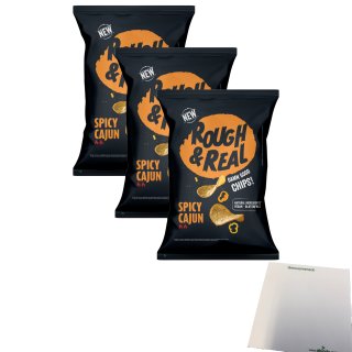 Rough & Real Chips Spicy Cajun 3er Pack (3x125g Beutel) + usy Block