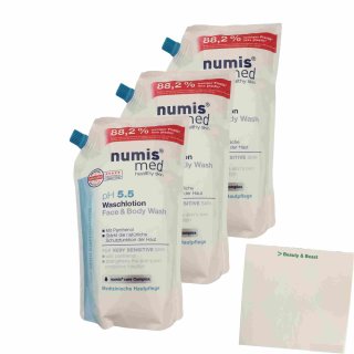 Numis Med PH 5,5 Waschlotion Face & Body Wash 3er Pack (3x1l) + usy Block