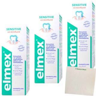 Elmex Zahnspülung Sensitive 3er Pack (3x400ml Flasche) + usy Block