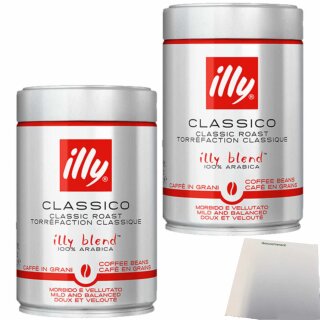 illy Espresso ganze Bohne Classico Klassisch-Samtig 2er Pack (2x250g Dose) + usy Block