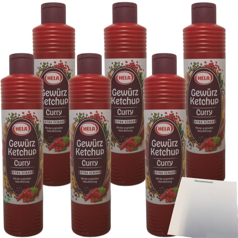 Hela Curry Gewürz Ketchup extra scharf 6er Pack (6x800ml Flasche) + u