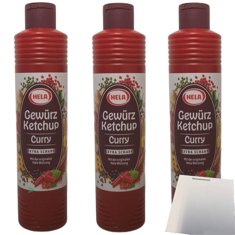 Hela Curry Gewürz Ketchup extra scharf 3er Pack (3x800ml Flasche) + u