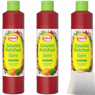 Hela Curry Ketchup Delikat 3er Pack (3x800ml Flasche) + usy Block