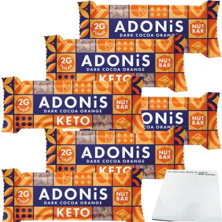 Adonis Dark Cocoa Orange Nut Bar Keto 6er Pack (6x35g Riegel) + usy Block