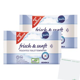Gut & Günstig frisch & sanft Sensitive feuchtes Toilettenpapier (2x70St) + usy Block