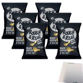 Rough & Real Chips Black Pepper & Sea Salt 6er Pack (6x125g Beutel) + usy Block