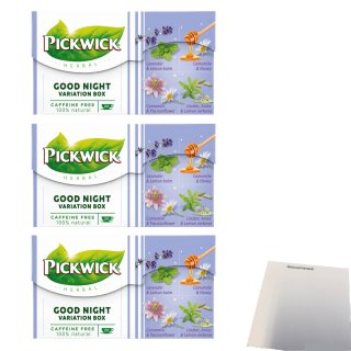 Pickwick Good Night Variation Box 3er Pack (Lavendel & Zitronenmelisse, Kamille & Honig, Kamille & Passionsblume, Linde, Anis & Zitronenverbene 3x20x1,5g) + usy Block
