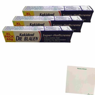 Kukident Die Blauen Super - Haftcreme 3er Pack (3x65g Packung) + usy Block