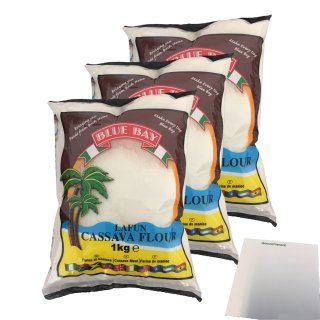 BLUE BAY Lafun Cassava Flour 3er Pack (Maniokmehl, 3x1kg Beutel) + usy Block