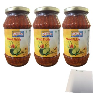 ASHOKA Eingelegte Obst- & Gemüse Mix 3er Pack (3x500g Glas) + usy Block