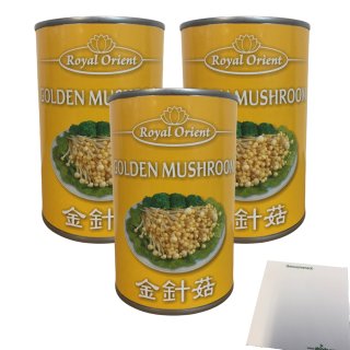 Royal Orient Golden Mushrooms, Goldene Pilze 3er Pack (3x425g Dose) + usy Block