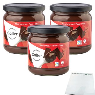 Galler Schokoaufstrich Noir Intense pur dunkel 3er Pack (3x400g Glas) + usy Block