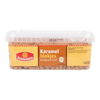 Karamel blokjes garnering voor ijs en taart Doos 1,4 kilo