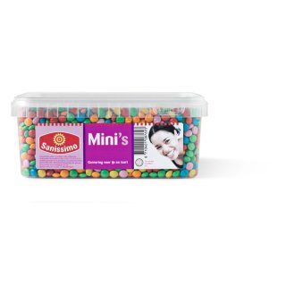 Minis (kleine smarties) garnering voor ijs en taart Doos 1,5 kilo