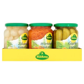 Kühne Mix: Gewürzgurken, Zwiebeln und Salate (6x370ml Glas)
