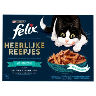 Felix Kattenvoer Nat Reepjes Vis Selectie Box Multipack 12 stuks x 80 gram
