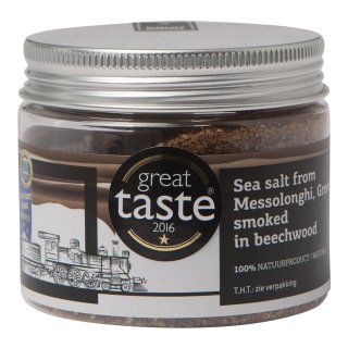 Meersalz aus Messolonghi geräuchert über Buchenholz (150g Glas)