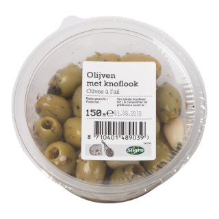 Olijf groen knoflook Bakje 150 gram