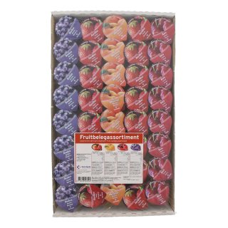 Jam assortiment aardbei, abrikoos, kers en bosbes Doos 80 kuipjes x 15 gram