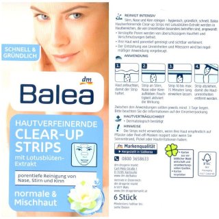 Balea Clear-Up Strips mit Lotusblüten-Extrakt (1 Packungen mit 6 Stripes)