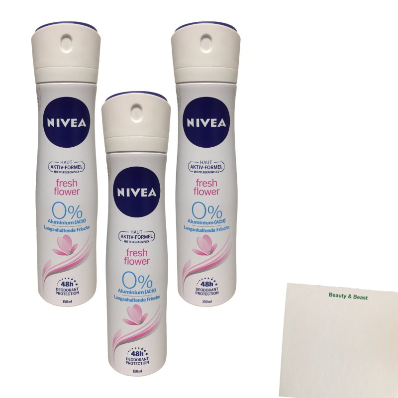 Nivea Deo für Frauen Fresh Flower 3er Pack (3x150ml Spray) + usy Bloc