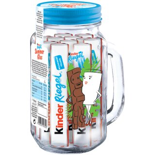 Kinder Riegel Sommerglas mit 11 Riegeln mit Deckel in blau (231g Glas)