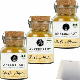 Ankerkraut Bio Curry Madras 3er Pack (3x70g Glas) + usy Block
